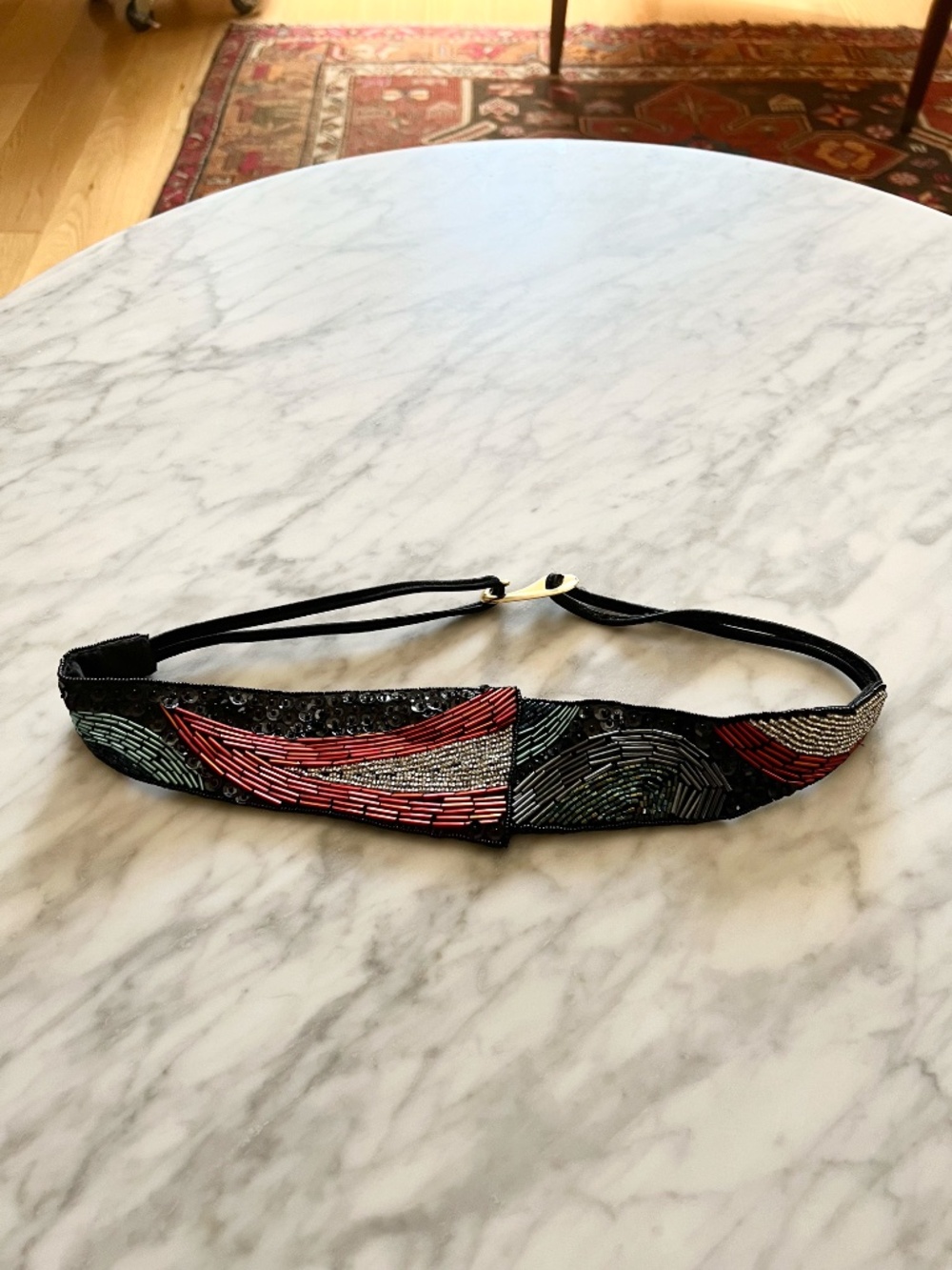 Vintage MILOR Black Red Beaded Belt Art Deco Statement - Picture 4 of 8